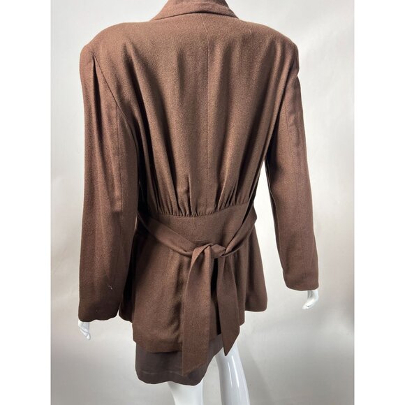 Vintage Express Womens Brown Rayon Blazer Jacket Size 7/8 With Belted Waist & Bu - Picture 6 of 16